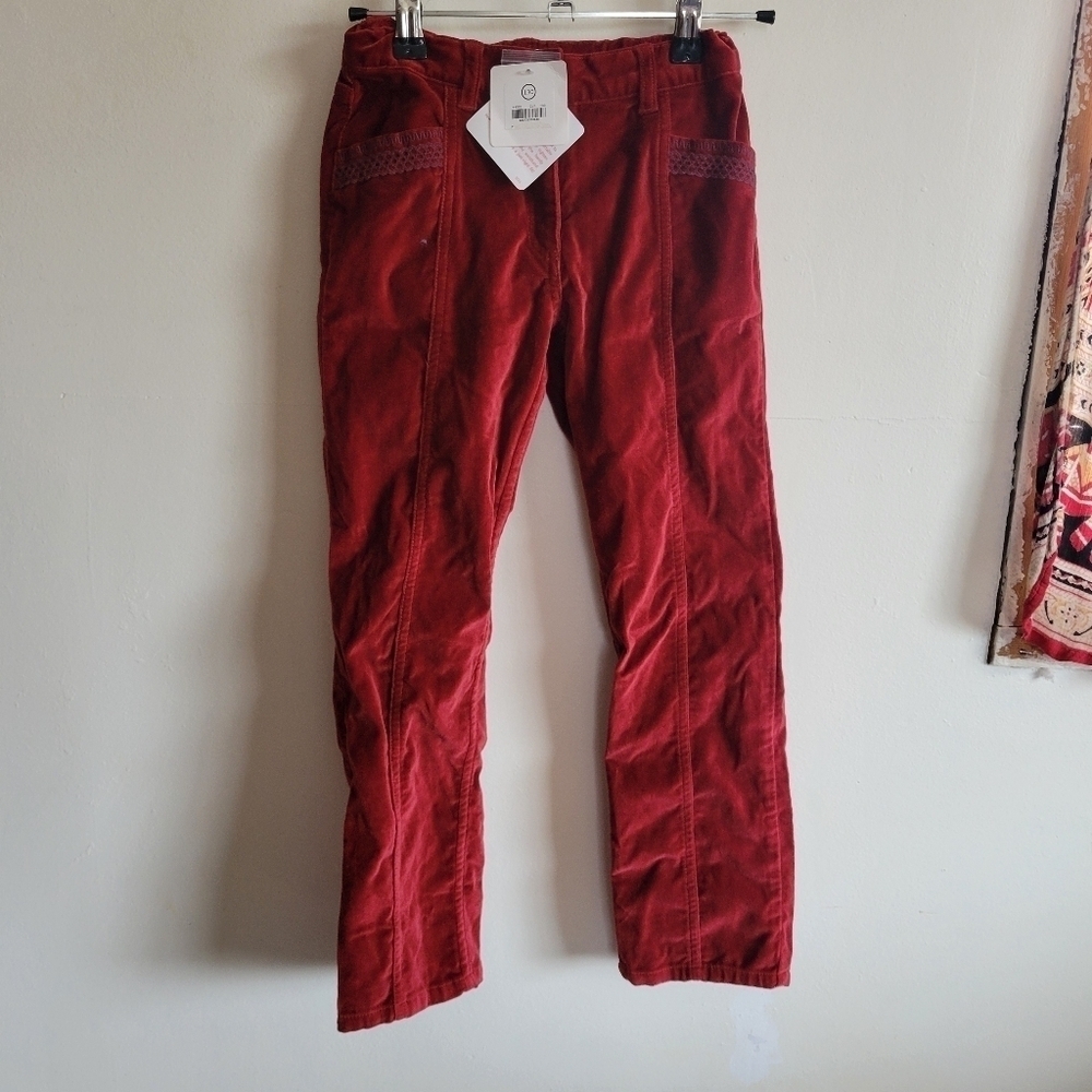 NWT Hanna Anderson Velvet Pants Pockets Burgandy Red 130 8 Children